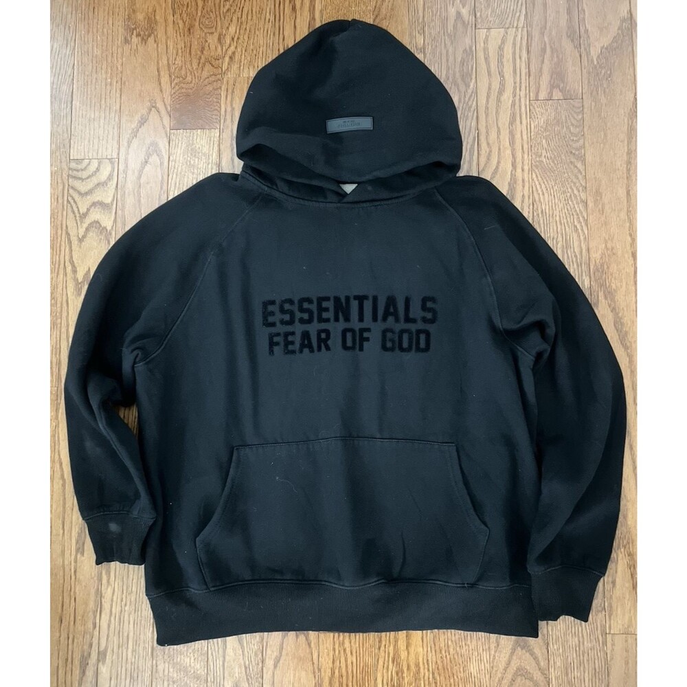 Authentic Essentials Fear of God Men M Black Heavyweight Pullover Hoodie Relaxed
